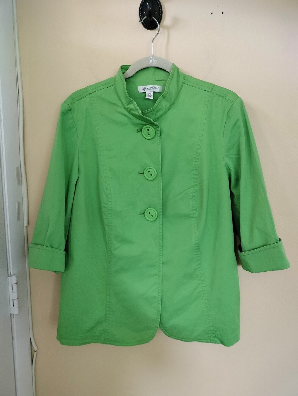 Coldwater Creek Green Cotton Blend Three-Button Jacket 18W Office Travel Stretch